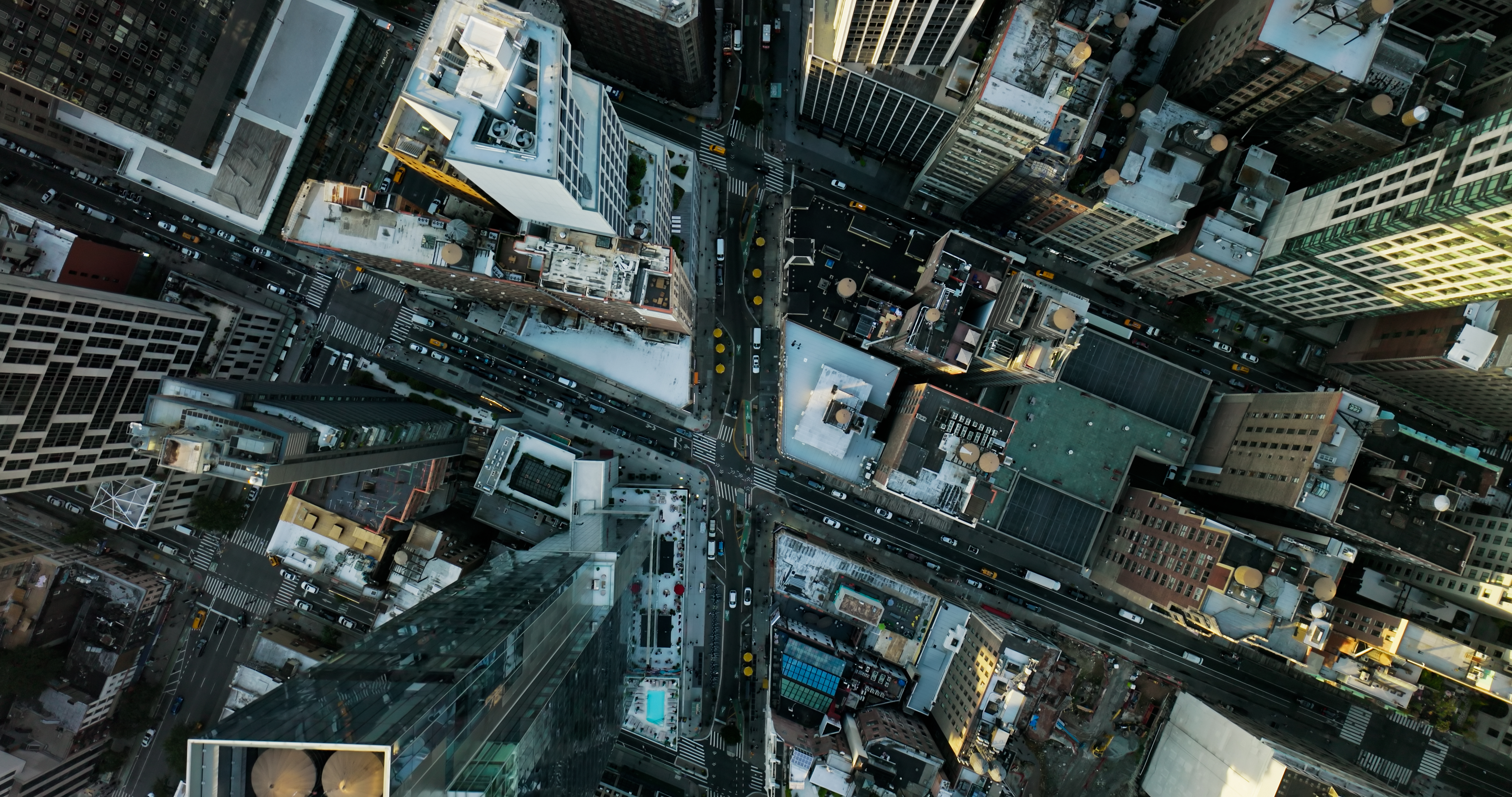 Overhead Drone View of 28th and Broadway in Midtown Manhattan, New York City
